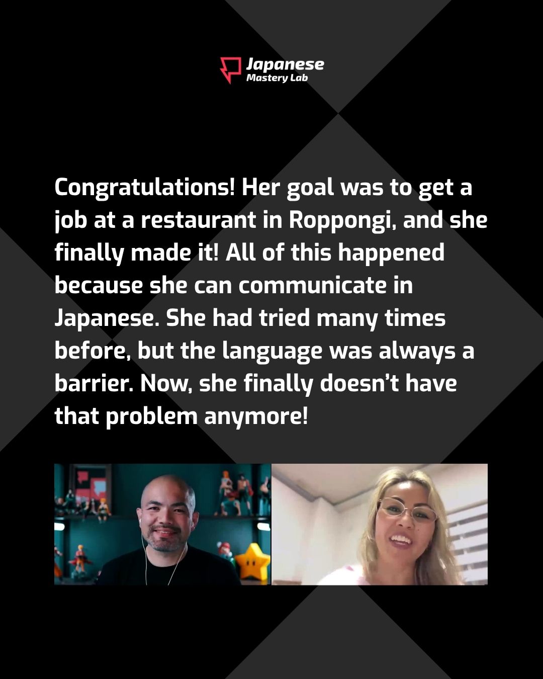Student testimonial — landed a job at a Roppongi restaurant